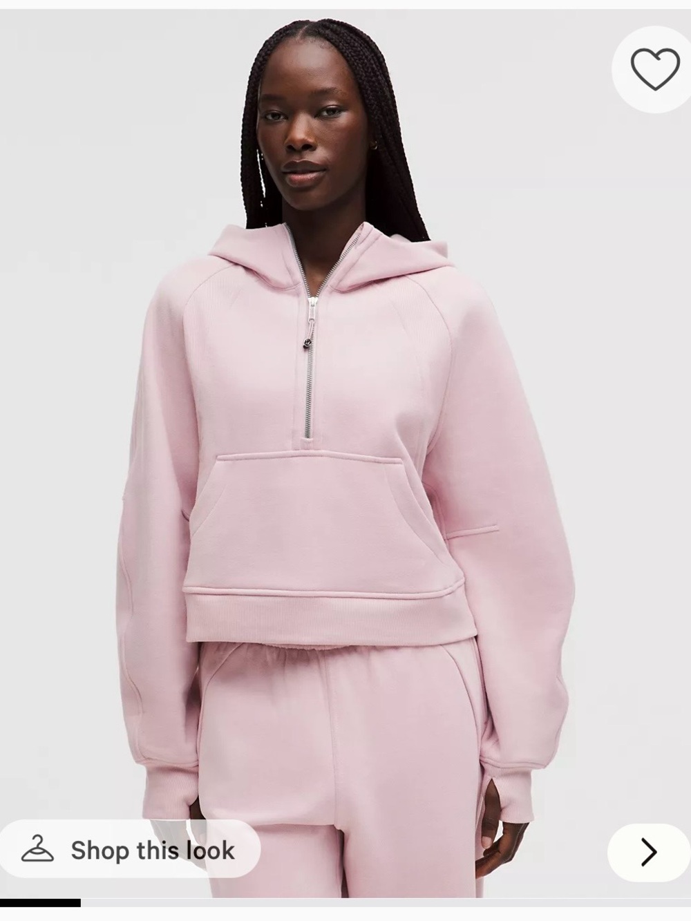 lululemon Scuba Oversized Half Zip Hoodie Light Pink Cropped